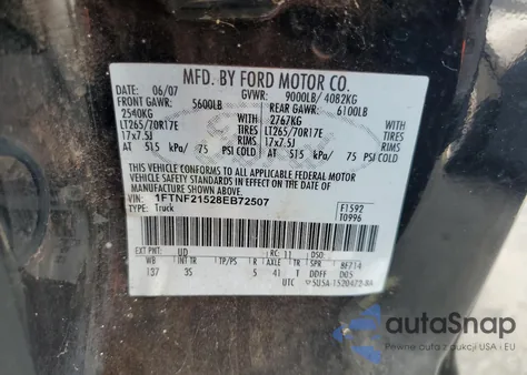 2008 Ford F250 Super Duty из США, поврежденный, VIN 1FTNF21528EB72507